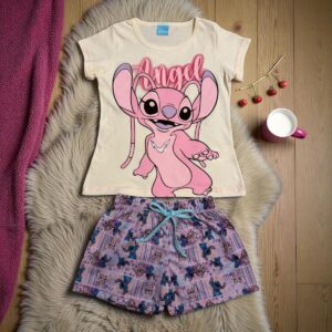Conjunto Infantil Pijama Stitch Angel - Blusa + Short Estampado Disney