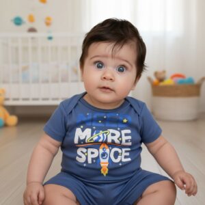 Conjunto Body Manga Curta + Short Infantil Menino "Need More Space"