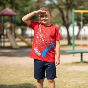Conjunto Infantil Menino Homem-Aranha "Amazing" - Camiseta Vermelha + Short Azul Marinho