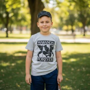 Conjunto Infantil Menino Pantera Negra - Camiseta Cinza Mescla + Short Azul Marinho